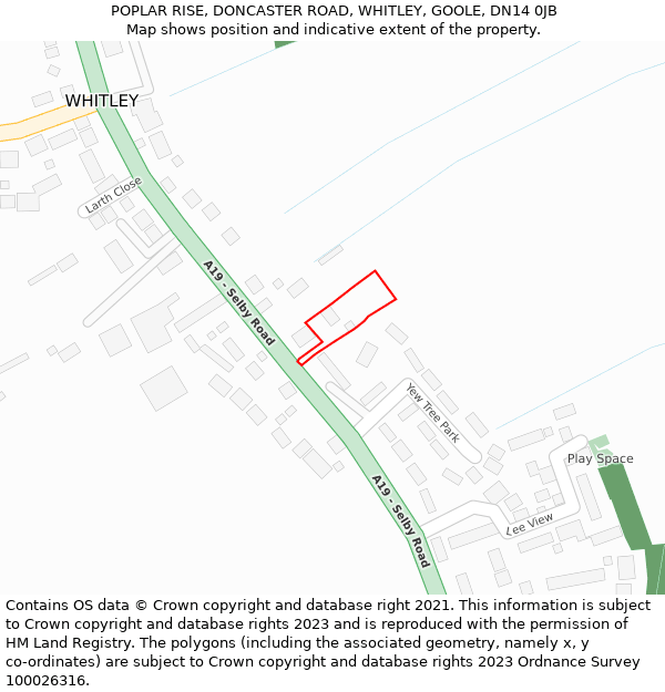 POPLAR RISE, DONCASTER ROAD, WHITLEY, GOOLE, DN14 0JB: Location map and indicative extent of plot