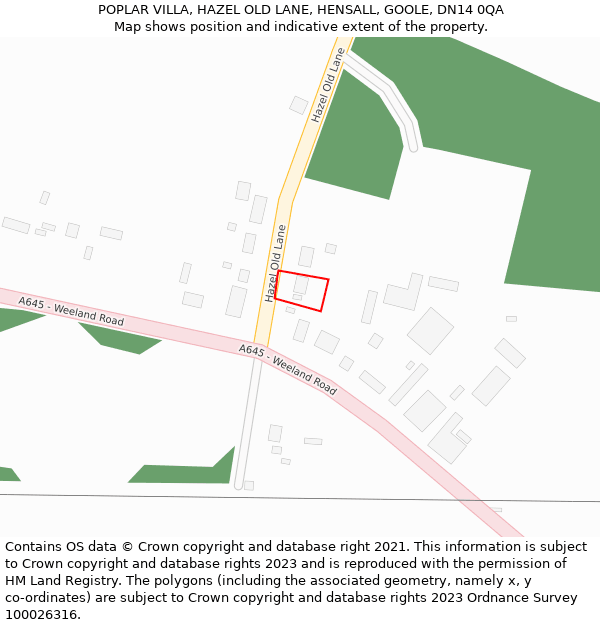 POPLAR VILLA, HAZEL OLD LANE, HENSALL, GOOLE, DN14 0QA: Location map and indicative extent of plot