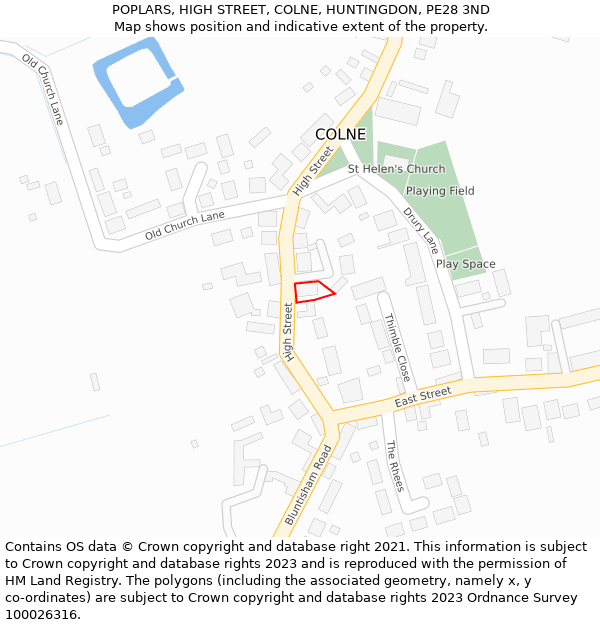 POPLARS, HIGH STREET, COLNE, HUNTINGDON, PE28 3ND: Location map and indicative extent of plot