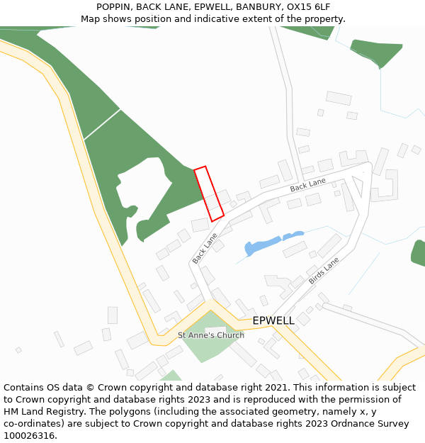 POPPIN, BACK LANE, EPWELL, BANBURY, OX15 6LF: Location map and indicative extent of plot