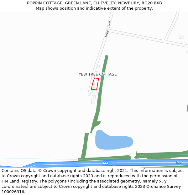 POPPIN COTTAGE, GREEN LANE, CHIEVELEY, NEWBURY, RG20 8XB: Location map and indicative extent of plot