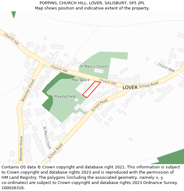 POPPINS, CHURCH HILL, LOVER, SALISBURY, SP5 2PL: Location map and indicative extent of plot