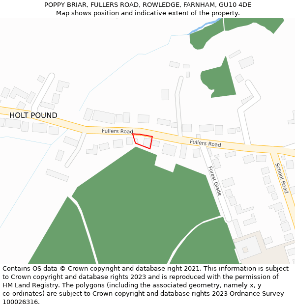 POPPY BRIAR, FULLERS ROAD, ROWLEDGE, FARNHAM, GU10 4DE: Location map and indicative extent of plot