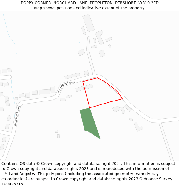 POPPY CORNER, NORCHARD LANE, PEOPLETON, PERSHORE, WR10 2ED: Location map and indicative extent of plot