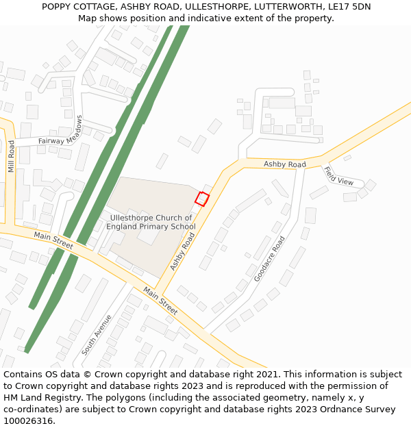 POPPY COTTAGE, ASHBY ROAD, ULLESTHORPE, LUTTERWORTH, LE17 5DN: Location map and indicative extent of plot