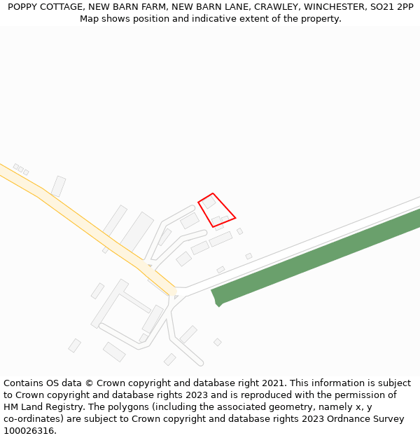 POPPY COTTAGE, NEW BARN FARM, NEW BARN LANE, CRAWLEY, WINCHESTER, SO21 2PP: Location map and indicative extent of plot