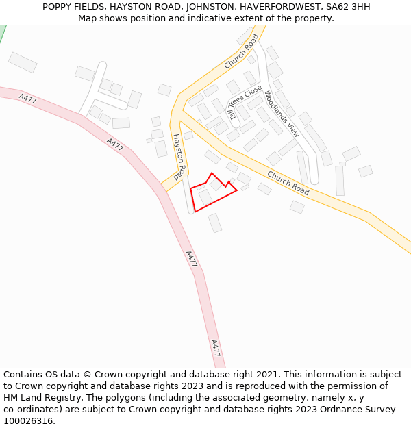 POPPY FIELDS, HAYSTON ROAD, JOHNSTON, HAVERFORDWEST, SA62 3HH: Location map and indicative extent of plot
