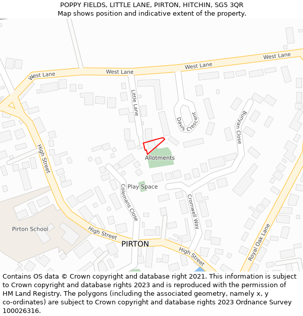 POPPY FIELDS, LITTLE LANE, PIRTON, HITCHIN, SG5 3QR: Location map and indicative extent of plot