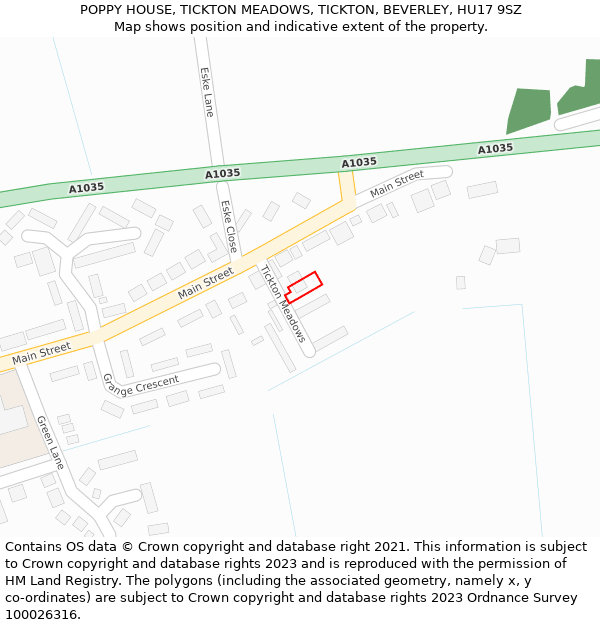 POPPY HOUSE, TICKTON MEADOWS, TICKTON, BEVERLEY, HU17 9SZ: Location map and indicative extent of plot