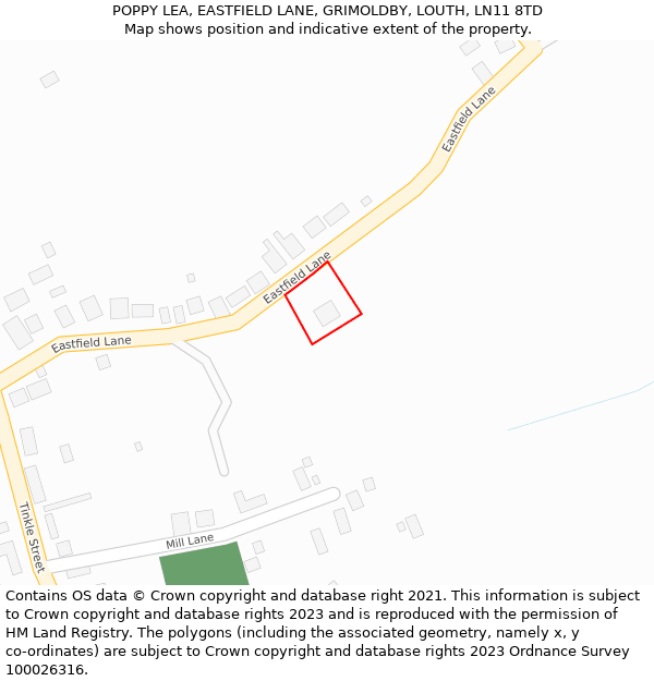 POPPY LEA, EASTFIELD LANE, GRIMOLDBY, LOUTH, LN11 8TD: Location map and indicative extent of plot