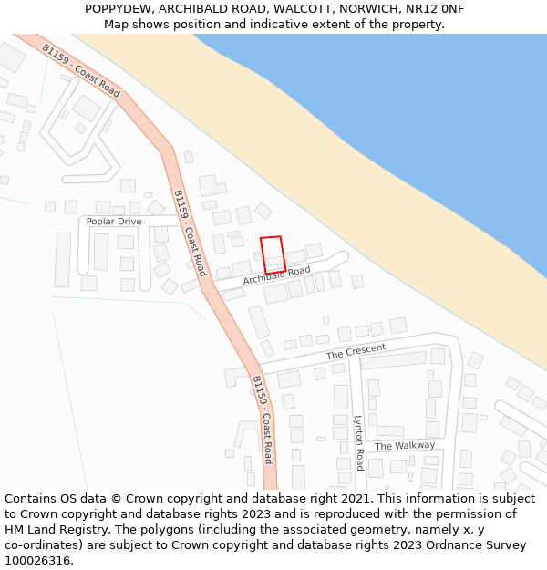 POPPYDEW, ARCHIBALD ROAD, WALCOTT, NORWICH, NR12 0NF: Location map and indicative extent of plot