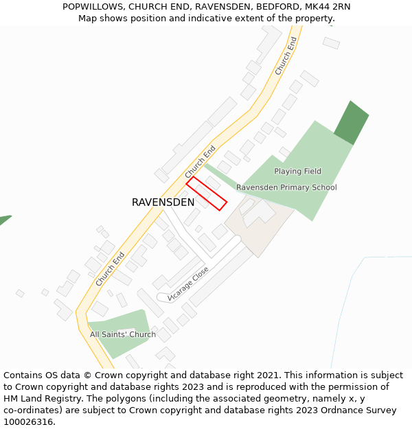 POPWILLOWS, CHURCH END, RAVENSDEN, BEDFORD, MK44 2RN: Location map and indicative extent of plot