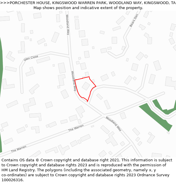 PORCHESTER HOUSE, KINGSWOOD WARREN PARK, WOODLAND WAY, KINGSWOOD, TADWORTH, KT20 6AD: Location map and indicative extent of plot