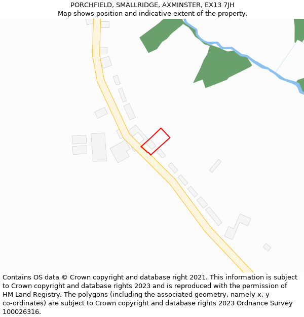 PORCHFIELD, SMALLRIDGE, AXMINSTER, EX13 7JH: Location map and indicative extent of plot