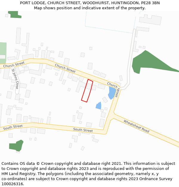 PORT LODGE, CHURCH STREET, WOODHURST, HUNTINGDON, PE28 3BN: Location map and indicative extent of plot