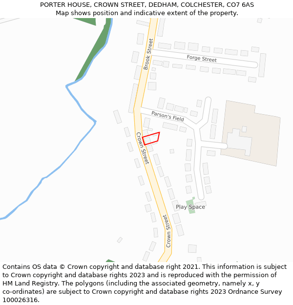 PORTER HOUSE, CROWN STREET, DEDHAM, COLCHESTER, CO7 6AS: Location map and indicative extent of plot
