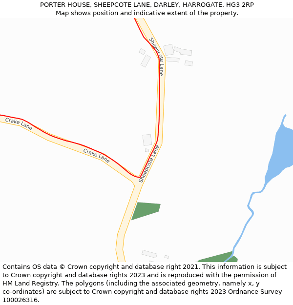 PORTER HOUSE, SHEEPCOTE LANE, DARLEY, HARROGATE, HG3 2RP: Location map and indicative extent of plot