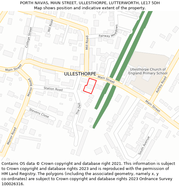 PORTH NAVAS, MAIN STREET, ULLESTHORPE, LUTTERWORTH, LE17 5DH: Location map and indicative extent of plot