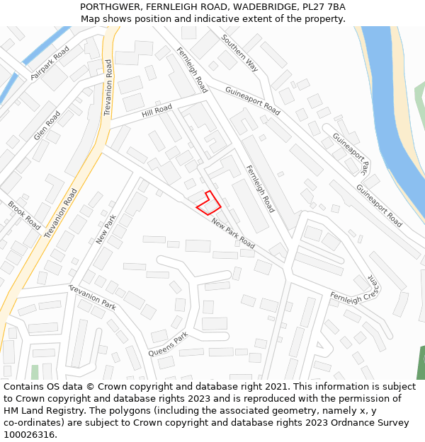 PORTHGWER, FERNLEIGH ROAD, WADEBRIDGE, PL27 7BA: Location map and indicative extent of plot