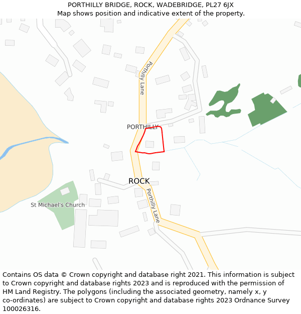 PORTHILLY BRIDGE, ROCK, WADEBRIDGE, PL27 6JX: Location map and indicative extent of plot