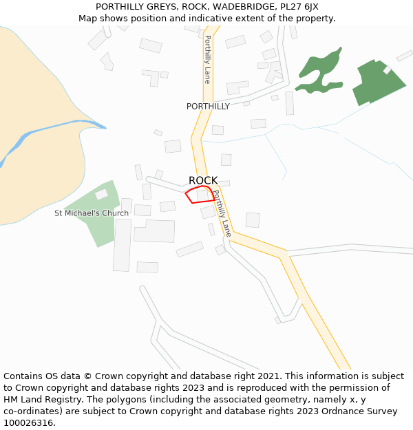 PORTHILLY GREYS, ROCK, WADEBRIDGE, PL27 6JX: Location map and indicative extent of plot