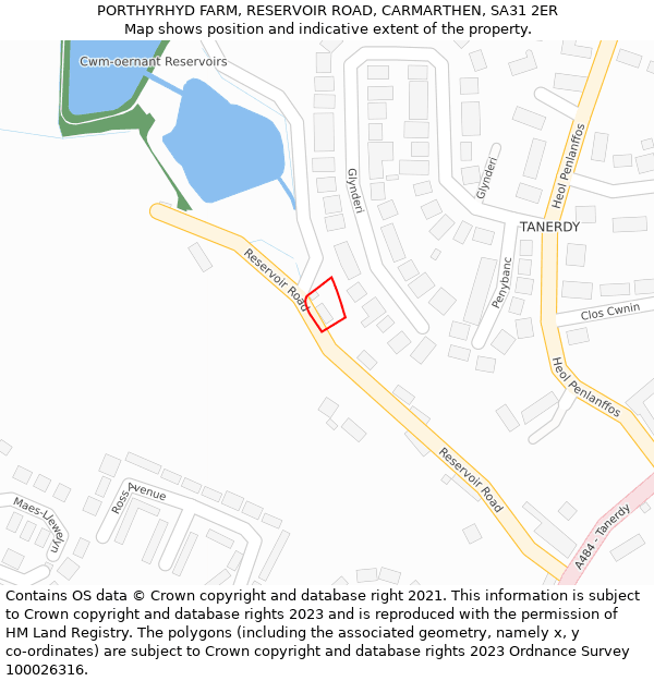 PORTHYRHYD FARM, RESERVOIR ROAD, CARMARTHEN, SA31 2ER: Location map and indicative extent of plot