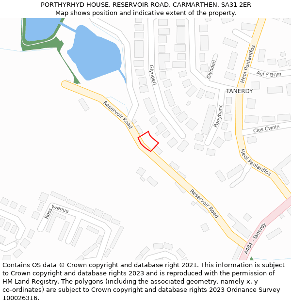 PORTHYRHYD HOUSE, RESERVOIR ROAD, CARMARTHEN, SA31 2ER: Location map and indicative extent of plot