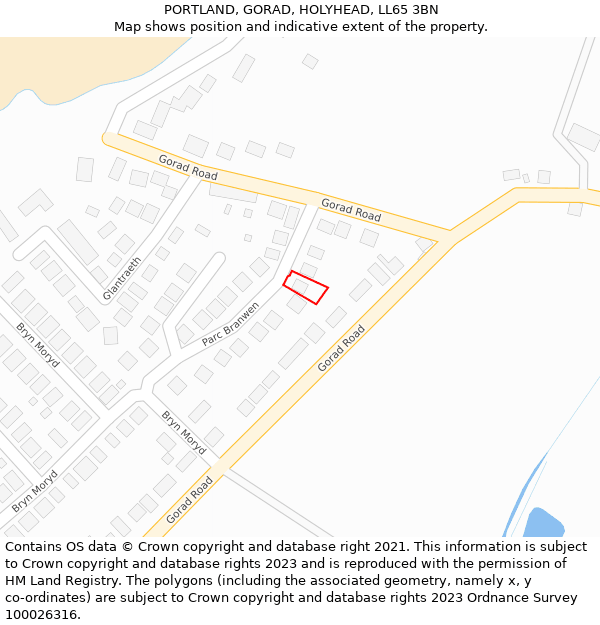 PORTLAND, GORAD, HOLYHEAD, LL65 3BN: Location map and indicative extent of plot