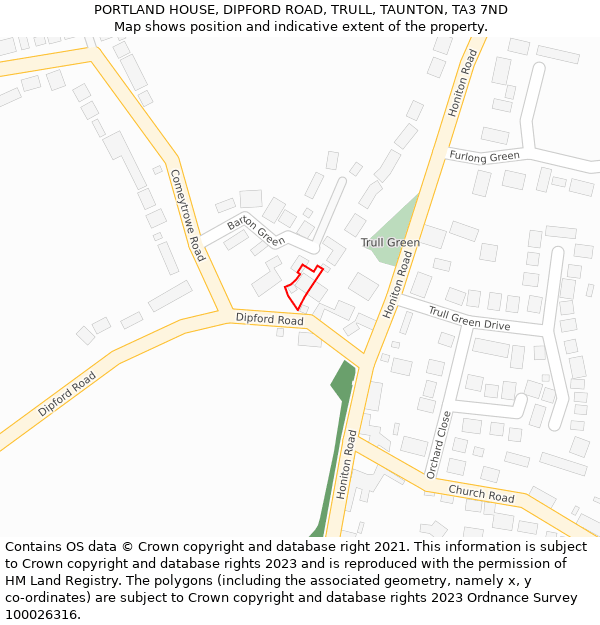 PORTLAND HOUSE, DIPFORD ROAD, TRULL, TAUNTON, TA3 7ND: Location map and indicative extent of plot