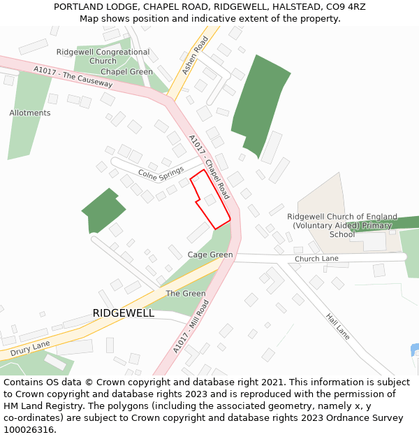 PORTLAND LODGE, CHAPEL ROAD, RIDGEWELL, HALSTEAD, CO9 4RZ: Location map and indicative extent of plot
