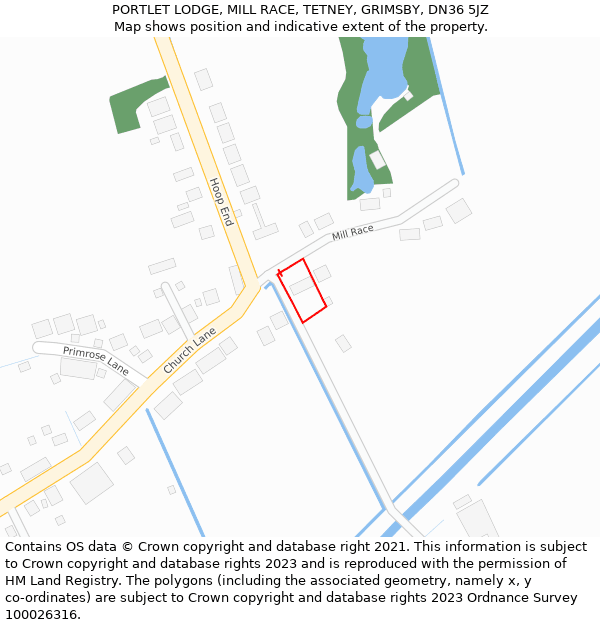 PORTLET LODGE, MILL RACE, TETNEY, GRIMSBY, DN36 5JZ: Location map and indicative extent of plot