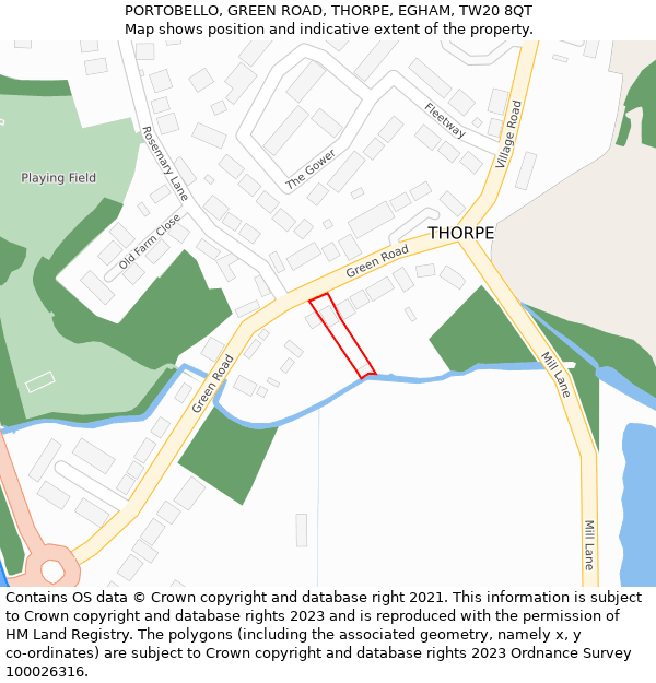 PORTOBELLO, GREEN ROAD, THORPE, EGHAM, TW20 8QT: Location map and indicative extent of plot