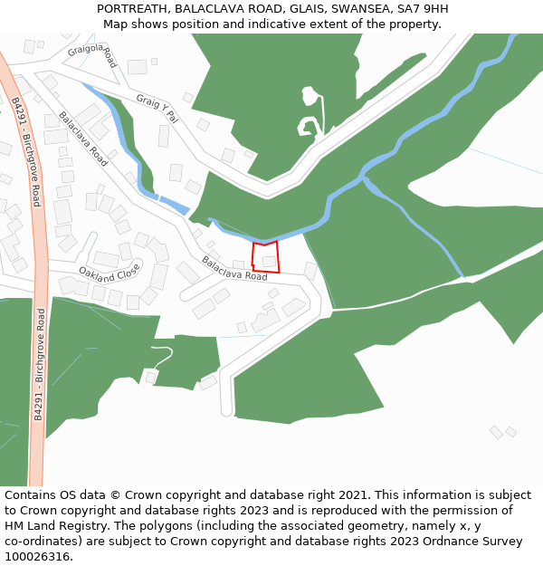 PORTREATH, BALACLAVA ROAD, GLAIS, SWANSEA, SA7 9HH: Location map and indicative extent of plot