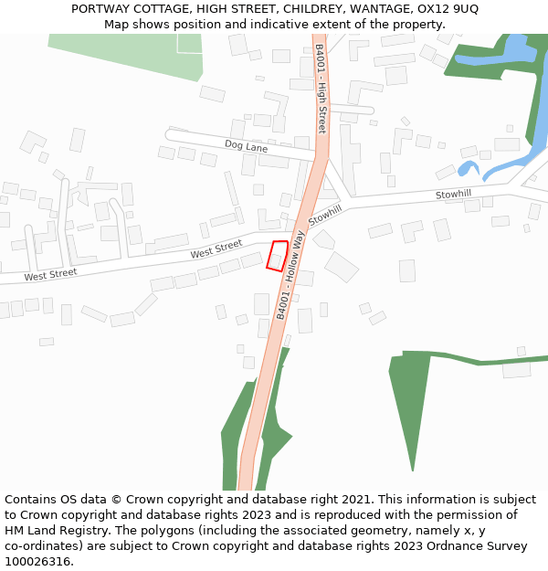 PORTWAY COTTAGE, HIGH STREET, CHILDREY, WANTAGE, OX12 9UQ: Location map and indicative extent of plot