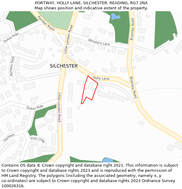 PORTWAY, HOLLY LANE, SILCHESTER, READING, RG7 2NA: Location map and indicative extent of plot