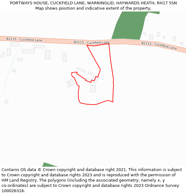 PORTWAYS HOUSE, CUCKFIELD LANE, WARNINGLID, HAYWARDS HEATH, RH17 5SN: Location map and indicative extent of plot