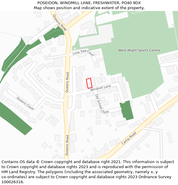 POSEIDON, WINDMILL LANE, FRESHWATER, PO40 9DX: Location map and indicative extent of plot