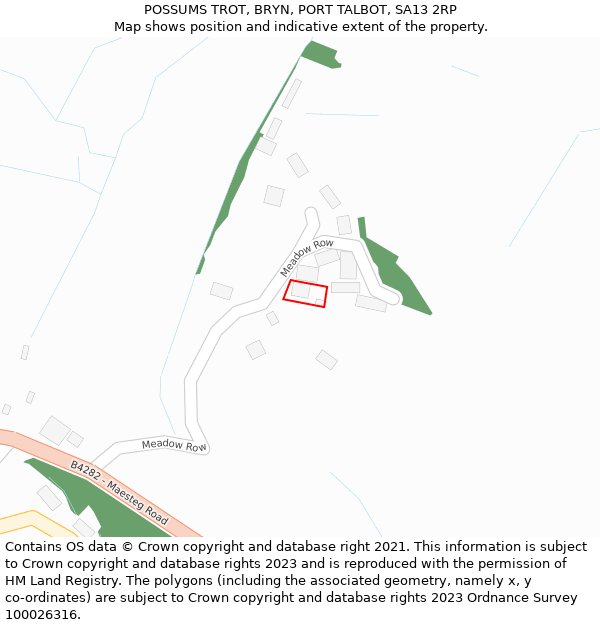 POSSUMS TROT, BRYN, PORT TALBOT, SA13 2RP: Location map and indicative extent of plot