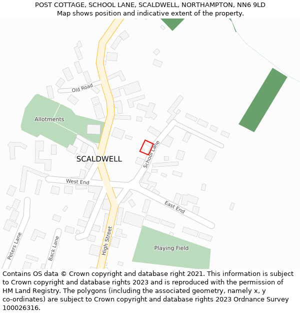 POST COTTAGE, SCHOOL LANE, SCALDWELL, NORTHAMPTON, NN6 9LD: Location map and indicative extent of plot