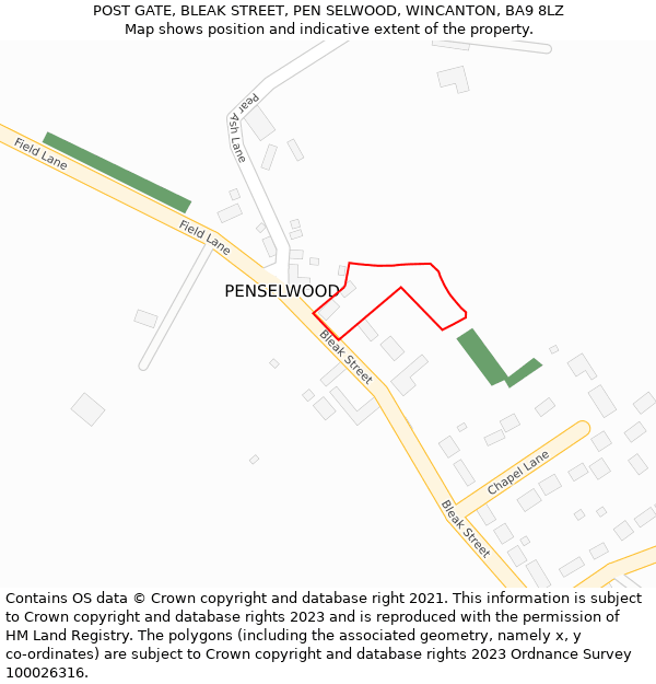 POST GATE, BLEAK STREET, PEN SELWOOD, WINCANTON, BA9 8LZ: Location map and indicative extent of plot