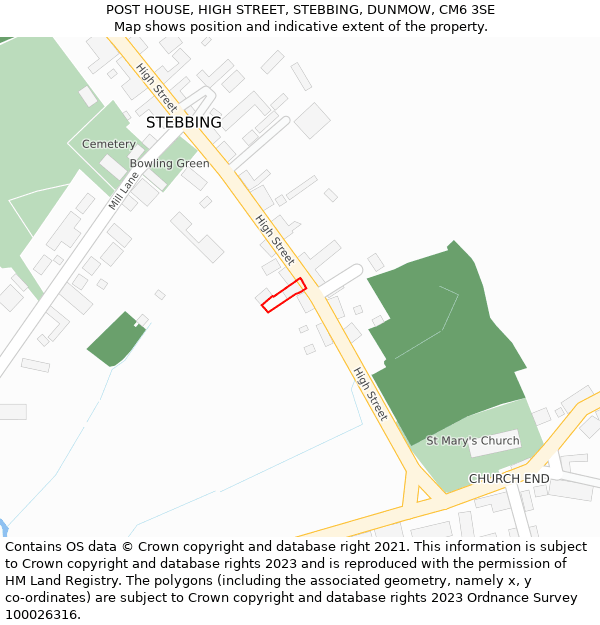 POST HOUSE, HIGH STREET, STEBBING, DUNMOW, CM6 3SE: Location map and indicative extent of plot