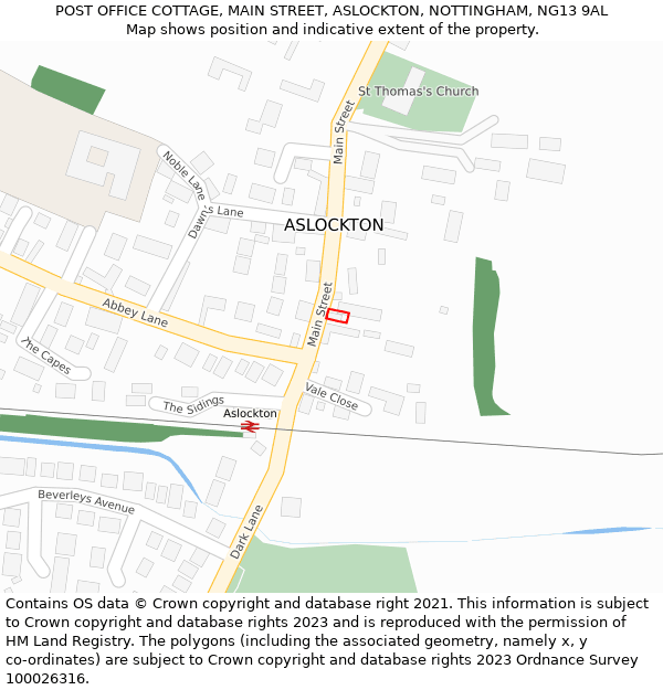 POST OFFICE COTTAGE, MAIN STREET, ASLOCKTON, NOTTINGHAM, NG13 9AL: Location map and indicative extent of plot