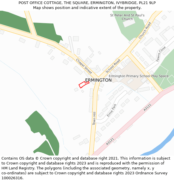 POST OFFICE COTTAGE, THE SQUARE, ERMINGTON, IVYBRIDGE, PL21 9LP: Location map and indicative extent of plot