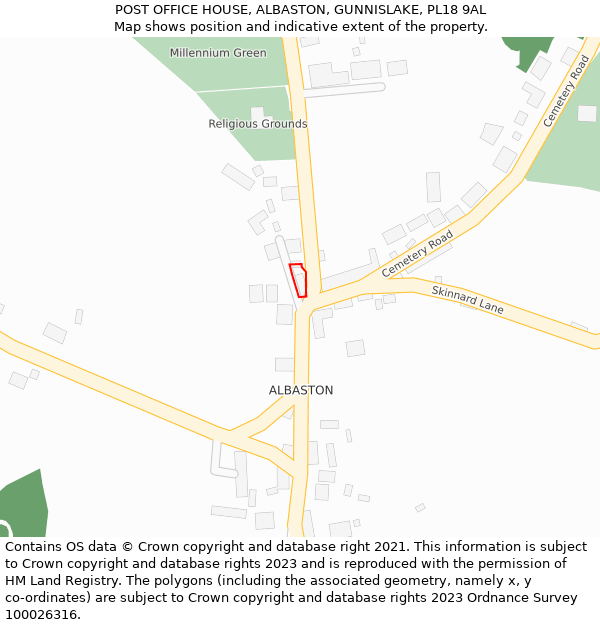 POST OFFICE HOUSE, ALBASTON, GUNNISLAKE, PL18 9AL: Location map and indicative extent of plot