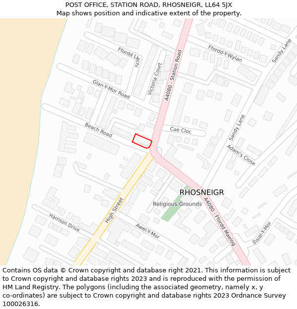 POST OFFICE, STATION ROAD, RHOSNEIGR, LL64 5JX: Location map and indicative extent of plot