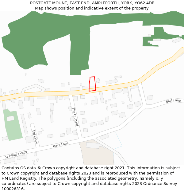 POSTGATE MOUNT, EAST END, AMPLEFORTH, YORK, YO62 4DB: Location map and indicative extent of plot