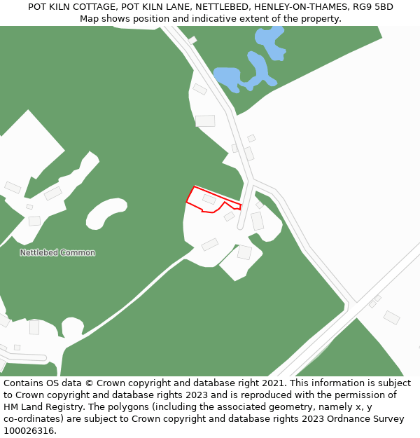 POT KILN COTTAGE, POT KILN LANE, NETTLEBED, HENLEY-ON-THAMES, RG9 5BD: Location map and indicative extent of plot