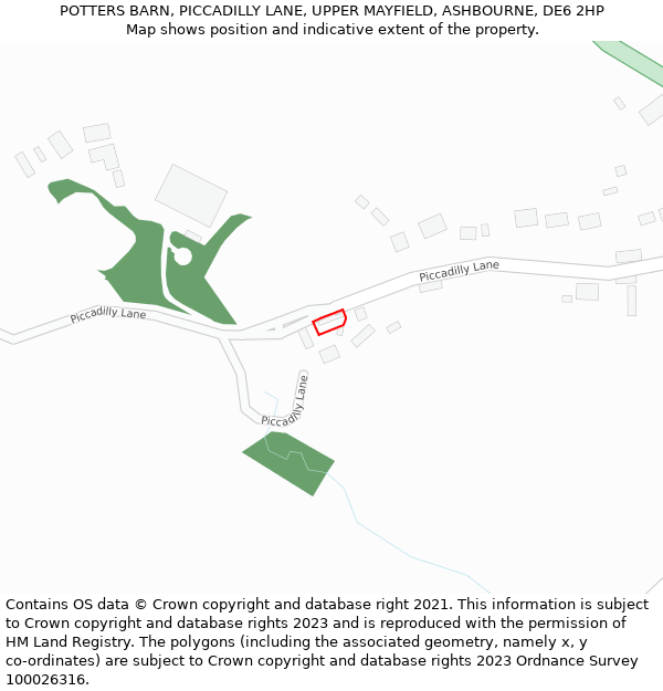 POTTERS BARN, PICCADILLY LANE, UPPER MAYFIELD, ASHBOURNE, DE6 2HP: Location map and indicative extent of plot