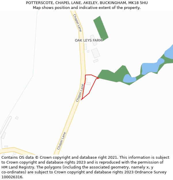 POTTERSCOTE, CHAPEL LANE, AKELEY, BUCKINGHAM, MK18 5HU: Location map and indicative extent of plot