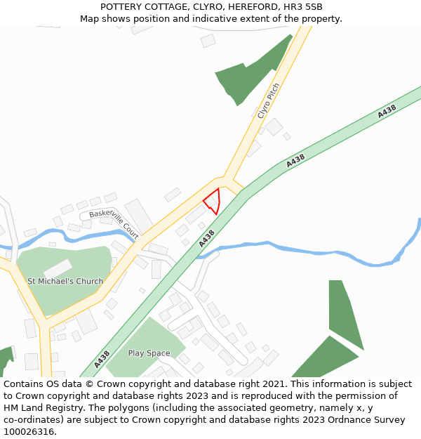 POTTERY COTTAGE, CLYRO, HEREFORD, HR3 5SB: Location map and indicative extent of plot